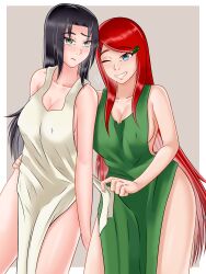 2girls 2milfs apron apron_lift apron_only bare_arms bare_chest bare_legs bare_shoulders bare_thighs barely_clothed big_breasts black_eyes black_hair blue_eyes blush breasts bust busty cleavage embarrassed extremely_long_hair eyk01 friends functionally_nude grin hair_ornament hairclip long_hair looking_at_viewer mature mature_female mature_woman milf milfs mostly_nude mother multiple_females multiple_girls naked_apron naruto naruto_(series) naruto_shippuden partially_clothed red_hair smile tease teasing teasing_viewer uchiha_mikoto undressing undressing_another undressing_partner uzumaki_kushina very_long_hair wide_hips