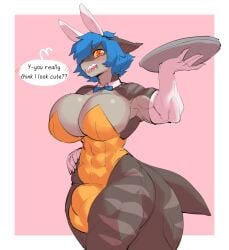 1futa abs anthro balls big_balls big_breasts big_penis blue_hair blush borvar breasts bulge bunny_ears bunny_suit clothed clothing elbow_gloves flaccid fully_clothed futa_only futanari gloves matine muscular muscular_futanari original original_character penis shark short_hair solo tagme thick_thighs tully_(character) wide_hips