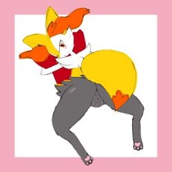 absurd_res anthro anus black_body black_fur blush blush_lines braixen digital_drawing_(artwork) digital_media_(artwork) female fur furry furry_only genitals hair hi_res nintendo paws piipperi pillow pillow_hug pokémon_(species) pokemon pokemon_(species) presenting pussy red_eyes red_hair red_pillow simple_background sketch solo tail video_games white_body white_fur yellow_body yellow_fur