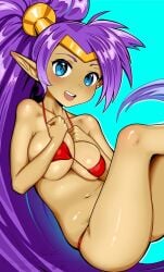 1girls blue_background blue_eyes breasts female female_focus female_only genie purple_hair revenantart shantae shantae_(character) smooth_skin solo