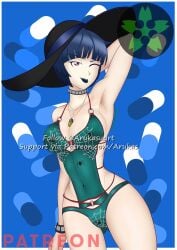 alternative_girls big_breasts bikini blue_lipstick cleavage cleavage_cutout goth one-piece_swimsuit persona persona_5 punk_girl tae_takemi