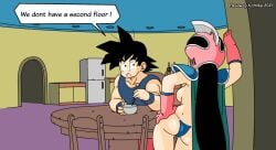 canon_couple chichi chichi's_armor chichi's_helmet dragon_ball dragon_ball_super flirting husband_and_wife light-skinned_female light_skin ox-princess son_goku topless