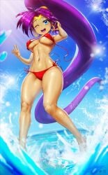 1girls bikini blue_eyes female female_focus female_only genie purple_hair revenantart shantae shantae_(character) smooth_skin solo water