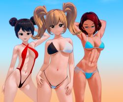 3d beach bikini blonde_hair blue_eyes booru404 koikatsu posing red_hair