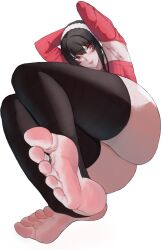 armpit_crease armpit_fetish armpits assassin black_hair clothed_female feet female foot_fetish foot_focus milksasa red_eyes spy_x_family thorn_princess toe_ring yor_briar