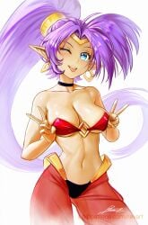 1girls blue_eyes breasts double_v female female_focus female_only genie light-skinned_female light_skin peace_sign purple_hair revenantart shantae shantae_(character) smooth_skin solo solo_female v white_background