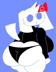 69 anthro apple_butt ass ass_cleavage ass_crack big_ass big_breasts big_butt big_hips black_panties blue_background bow breasts butt_crack clyde_(discord) controller curvy_figure curvy_hips discord discord_(app) dork_boi enormous_ass enormous_butt fat_ass female female_only huge_ass huge_breasts lewd_dorky no_outlines no_pupils round_ass round_breasts round_butt white_body white_skin wide_hips wide_thighs