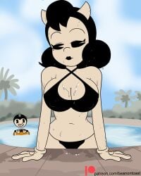 1boy 1girls alice_angel beanontoast bendy bendy_and_the_ink_machine bikini compact_body female female_focus female_only male patreon_username summer wet wet_body wet_clothes wet_hair wet_skin