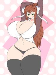 1girls belly_button big_ass big_breasts blush breasts_bigger_than_head doki_doki_literature_club enormous_ass enormous_breasts female female_only gigantic_breasts heart huge_ass huge_breasts hyper_breasts long_hair massive_ass massive_breasts monika_(doki_doki_literature_club) panties shirt solo tagme thick_thighs thighhighs thighs tradicon666 venus_body wide_hips