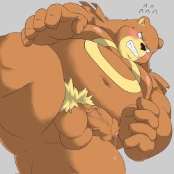 2022 anthro anus ass balls belly big_belly blush bodily_fluids brown_body erection genital_fluids genitals gomdepp hi_res humanoid_genitalia humanoid_hands humanoid_penis kemono male male_only moobs navel nintendo nipples overweight overweight_male penis pokémon_(species) pokemon precum pubes simple_background solo ursaring video_games