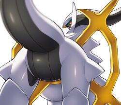 ambiguous_gender angry_face arceus ass before_sex god goddess looking_at_viewer mythical_pokemon no_genitals on_ice_(artist) pokemon pokemon_dppt pokemon_legends:_arceus pov presenting_butt presenting_hindquarters red_eyes shiny_skin sweatdrop tail thick_thighs underview white_background white_fur