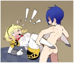 !!! 1boy 1girls aegis_(persona) ahe_gao aigis_(persona) bed big_breasts blonde_hair blue_hair blush bouncing_breasts breasts cum faceless_male female female_penetrated hellbrain hetero leg_grab leg_lift looking_pleasured makoto_yuki male male_penetrating male_penetrating_female megami_tensei missionary_position motion_lines nude nude_male on_back on_table one_eye_closed persona persona_3 robot robot_girl sex short_hair straight sweat tagme thrusting vaginal vaginal_penetration vaginal_sex