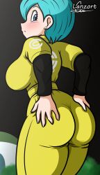 1girls ass big_ass big_breasts bottomwear breasts bulma_briefs capsule_corporation_logo clothing curvaceous curvy cyan_eyes cyan_hair dat_ass dragon_ball dragon_ball_super_super_hero earrings female female_only hips lanzort1 looking_back mature mature_female mature_woman milf mother solo solo_female thick_thighs thighs topwear