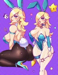 1girls 2021 bimbo blonde_hair blue_eyes blush bunny_ears bunny_tail bunnysuit choker crystalsugarstars female female_only fishnet_pantyhose hair_over_one_eye heels hi_res high_heels kneeling long_hair looking_at_viewer luma mario_(series) nintendo pantyhose princess_rosalina red_lipstick smiling smiling_at_viewer solo solo_female super_mario_galaxy thick_thighs white_pantyhose wide_hips wrist_cuffs