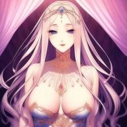 1girls ai_generated big_breasts crown fair_skin female female_only human long_hair low_cut_dress oc original original_character princess queen royalty solo white_dress