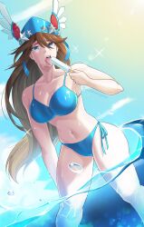 2022 beach big_breasts blue_bikini brown_hair crawllie goldenavyeus licking_popsicle long_hair popsicle roblox roblox_avatar robloxian tagme thick_thighs tongue_out