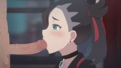 2020 animated big_penis blowjob choker ear_piercing fellatio female human kamuo marnie_(pokemon) nintendo penis pokemon pokemon_ss testicles