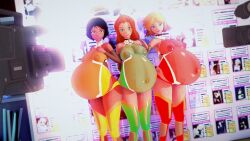 3d 3girls alex_(totally_spies) belly big_belly big_breasts breasts busty_(artist) clover_(totally_spies) female female_only fishnets latina multiple_girls multiple_pregnancies nipples nipples_visible_through_clothing pregnant sam_(totally_spies) totally_spies transparent_clothing