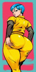 1girls ass big_ass bubble_ass bubble_butt bulma_briefs dat_ass dragon_ball dragon_ball_super dragon_ball_super_super_hero huge_ass looking_back redblacktac showing_off_ass smiling