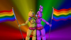 4_fingers 8k absurd_res absurdres animatronic anthro arm_around_neck breasts bunny chick chicken closed_eyes colorful colorful_background disboi215 five_nights_at_freddy's five_nights_at_freddy's:_sister_location five_nights_at_freddy's_2 flag flags fnaf holding_flag holding_head holding_object kissing lesbian_kiss nipples pride pride_colors pride_flag purple_body purple_skin rabbit rainbow rainbow_background rainbow_flag rainbow_flags red_nipples red_panties rosy_cheeks sfm source source_filmmaker topless topless_female toy_bonnet_(fnaf) toy_chica_(fnaf) yellow_body yellow_skin yuri