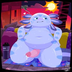 ... 1:1 2020 absurd_res alternate_version_at_source amphibian anthro axolotl balls belly blue_body blush bodily_fluids citrussluggo detailed_background dialogue_box dripping dripping_wet erection freckles genital_fluids genitals glistening heart hi_res kneeling leaking_precum looking_away male mole_salamander overweight penis pool_float poolside precum presenting salamander_(amphibian) signature skulls_(citrussluggo) slightly_chubby solo text throbbing throbbing_penis towel water_bottle wet wet_floor wide_hips