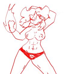 breasts cinder_(cookiestar456) cookiestar456 fire muscular_female oc red_outline sketch topless topless_female