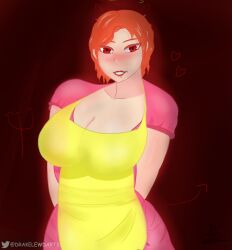 apron big_breasts drakesama female_only lipstick maid milf orange_hair simple_background