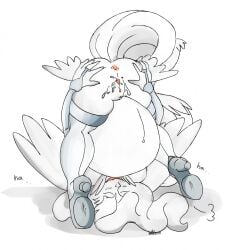 anthro anthrofied erect_nipples furry heels large_breasts nelsonnoir pokemon pokemon_bw reshiram upside-down vore white_fur