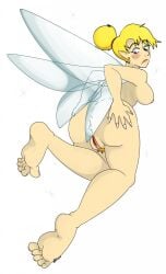 ass blonde_hair disney disney_fairies earrings fairy female hair_bun large_breasts nelsonnoir peter_pan_(disney) pointy_ears pubic_hair pussy solo tinker_bell wings