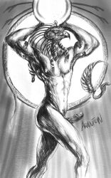 anthro avian deity egyptian egyptian_mythology erection genitals hi_res humanoid_genitalia humanoid_penis jewelry lokey013 male middle_eastern_mythology mythology nipples penis ra reptile scalie snake solo