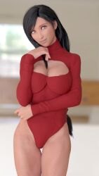 1girls 3d 3d_(artwork) big_breasts final_fantasy final_fantasy_vii final_fantasy_vii_remake looking_at_viewer red_eyes red_sweater smile smiling_at_viewer solo solo_female tifa_lockhart xapo69