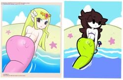 2girls ass ass_focus beach big_butt blonde_hair dat_ass drawfriend eyes_visible_through_hair female female_only jaiden jaiden_animations mermaid mermaid_ass mob_face multiple_girls nintendo princess_zelda starfish tetra the_legend_of_zelda the_legend_of_zelda:_the_wind_waker toon_zelda uncensored wind_waker