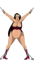 1girls belly big_belly big_breasts black_hair bondage breasts cleavage dc dc_comics disproportional female hyper_belly hyper_pregnancy pregnant seasonedsheldrake solo torn_clothes wonder_woman wonder_woman_(series)