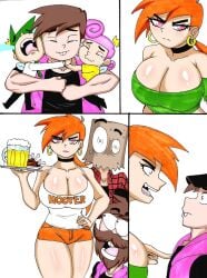 >:( 2girls 3boys 5_fingers ass beard beer big_breasts blue_eyes breasts brown_eyes buckteeth bucky_macbadbat choker comic cosmo_cosma crying drink eyelashes eyes_closed female food from_hate_to_love green_hair hooters hug light-skinned_female light-skinned_male male nickelodeon nicktoons orange_hair paper_bag pink_eyes pink_hair pink_lipstick pointing raidon_dimentional_land redhead ribs straight_hair sweat tears the_fairly_oddparents timmy_turner vicky_(fairly_odd_parents) wanda wanda_fairywinkle-cosma white_background wide_hips