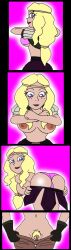 1girls blonde_hair blue_eyes comic_strip ferozyraptor freckles milo_murphy's_law panties pantyhose skirt_removed third-party_edit undressing veronica_(milo_murphy's_law)