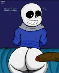 ass ass_focus big_ass big_butt blush blush_lines bottomless bubble_ass bubble_butt butt chuckling dark-skinned_male dark_skin faceless_male fat_ass femboy gay idc. imminent_sex laugh laughing looking_at_another looking_at_penis looking_back male monster plump_ass sans skeleton undertale undertale_(series) unseen_male_face