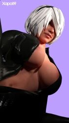 3d big_breasts cleavage latex latex_bodysuit latex_suit nier nier:_automata nier_(series) pink_background white_hair xapo69 yorha_2b