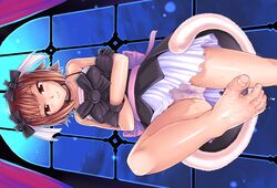 amami_haruka female idolmaster panties pussy red_eyes see-through see-through_panties solo tail underwear upskirt vagina wet