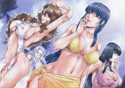 4girls bikini cleavage female female_only gundam gundam_00 human marina_ismail multiple_females multiple_girls soma_peries sumeragi_lee_noriega swimsuit type_90 wang_liu_mei