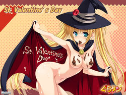 blonde_hair chocolate cream gratin long_hair naked_cape nipples nude oppai tied_hair tsukasa_yuuki twintails valentine wallpaper witch