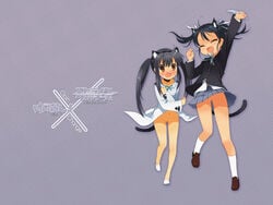 animal_ear azusa_nakano_(k-on!) blush clothing francesca_lucchini human human_only k-on! nopan pussy skirt strike_witches tail