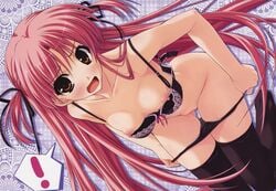 amatsu_misora_ni! blush bra breasts kiyosumi_serika nipples panties pussy red_hair scan shintarou thighhighs underwear undressing