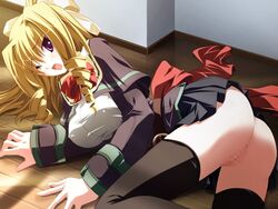 asanami_miori ass blonde_hair censored nopan purple_eyes shirogane_no_soleil thighhighs tsurugi_hagane