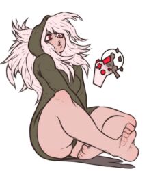 1girls breasts cleavage clothed clothing eyelashes eyeshadow feet female female_focus female_only foot_fetish foot_focus hensket hoodie long_hair long_sleeves my_hero_academia panties red_eyes rule_63 shigaraki_tomura solo solo_female solo_focus thick_lips thick_thighs tomura_shigaraki white_background white_hair