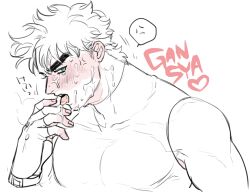 1boy after_fellatio battle_tendency blush cum cum_on_face cum_on_neck fingerless_gloves gay green_eyes jojo's_bizarre_adventure joseph_joestar male_only nakaji solo tongue_out