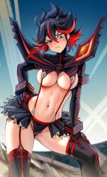 1girls black_hair blue_eyes breasts female foxy_rain_(foxyreine) foxyrain_(foxyreine) foxyreine hand_on_hip hi_res hips huge_breasts kill_la_kill light-skinned_female light_skin matoi_ryuuko senketsu short_hair slim_waist studio_trigger suspenders thick_thighs thighhighs thighs wide_hips