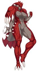 anthrofied breasts claws feet female female_focus female_only gijinka grey_body groudon humanized humanoidized monster_girl multicolored_body muscular_female personification pointy_teeth pokemon red_body spacezin spikes tagme tail yellow_eyes