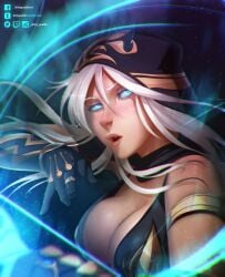 1girls ashe_(league_of_legends) big_breasts breasts cleavage clothed clothing female female_only kittypuddin league_of_legends riot_games sillygirl sinner solo