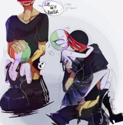 ass biting black_boots black_dress blood blowjob clothed_sex countryhumans countryhumans_girl cum dubious_consent fuhrerbrot german_text germany_(countryhumans) italy_(countryhumans) no_panties questionable_consent straight vaginal_penetration vampire white_body yellow_body