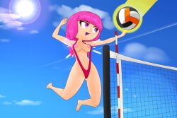 areola areola_slip athletic athletic_female ball bangs barefoot beach_volleyball big_breasts bikini bikini_aside breasts breasts_out_of_clothes chinigan clothed clothing cloud exposed_breasts eyebrows_visible_through_hair eyelashes feet female female_focus female_only fingers hair half_closed_eyes human jumping lens_flare light_skin long_hair looking_at_object mammal mostly_nude navel nintendo nintendo_switch_sports nipple_slip nipples no_bra nude one-piece_swimsuit open_mouth outside pink_eyes pink_hair png pussy_outline sky smile solo solo_focus sport sportsmate sun suspended_in_midair swimwear swimwear_aside switch_sports thighs toes video_games volleyball volleyball_(ball) volleyball_net wardrobe_malfunction wide_hips